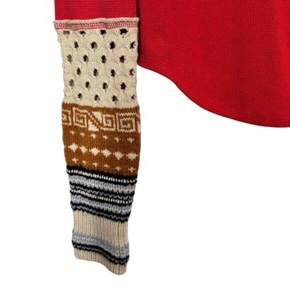 Free People We The Free Crafty Cuff Thermal Medium Red Long Sleeve Top Knit Boho - Picture 3 of 6